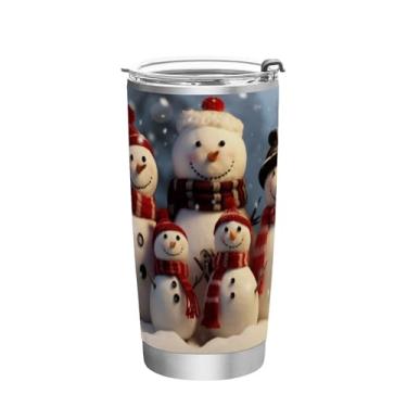 Imagem de Blueangle Copo de 590 ml com tampa e canudo, copo de café com água isolada a vácuo de aço inoxidável, caneca de viagem de boneco de neve de Natal, copo térmico para bebidas quentes e frias (431)