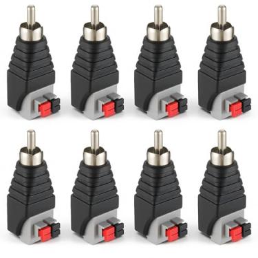 Imagem de Adaptador de fio RCA para alto-falante 8 peças RCA plugue macho conversor sem solda, cabo de fio para áudio macho de rádio/vídeo, conectores sem solda R-CA machos AV 2 fêmea