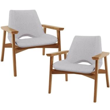 Imagem de Kit 02 Poltronas Decorativa Living Base Madeira Becker L02 Linho Cinza