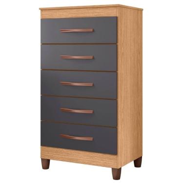 Imagem de Cômoda Para Quarto 5 Gavetas 56cm Thais A02 Freijó/titanium - Mpozenato