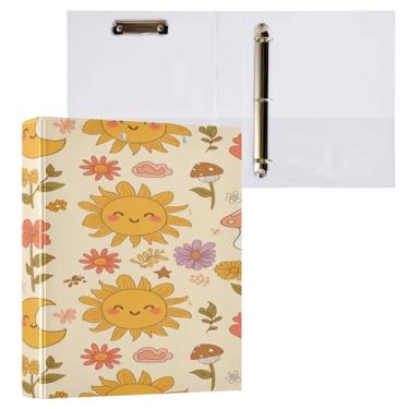 Imagem de Blueangle Fichário fofo com 3 anéis de sol e lua com prancheta e 2 bolsos - Organizador de documentos decorativos de 3 cm para escritório, suprimentos para reuniões (317)