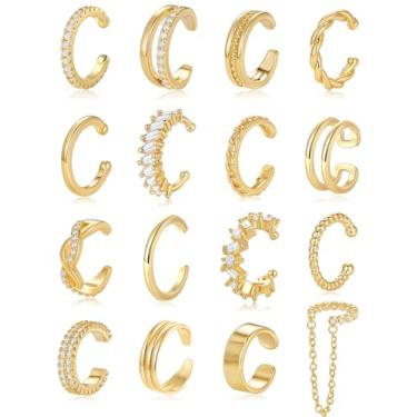 Imagem de Tornito 16 brincos de orelha para mulheres, não perfurantes, brincos de zircônia cúbica, prendedor de orelha, cartilagem, hélice, brincos falsos, joias, ajustável, banhado a ouro e prata, Cobre