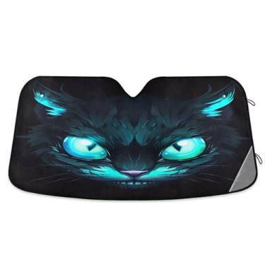 Imagem de ATTX Para-brisa de carro azul neon olho de gato 134.6 cm x 59.7 cm escudo solar universal com proteção UV, persiana de janela frontal automática dobrável para caminhões Sedans SUVs #326