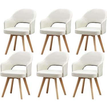 Imagem de HGTRH Cadeiras giratórias modernas, cadeiras de jantar de meados do século com apoio de braço e pernas de madeira maciça preta para escritório em casa, cozinha, D 6 peças