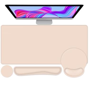 Imagem de Protetor de mouse pad de mesa, descanso de pulso para teclado + mouse pad descanso de pulso + porta-copos, mouse pad grande para jogos de mesa, teclado de computador, laptop, tapete de mesa 2GG