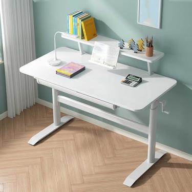 Imagem de Mesa de estudo com armazenamento para quarto de pequenos espaços, mesa de computador infantil, altura ajustável, mesa infantil com estante removível e suporte de leitura ajustável para meninos e