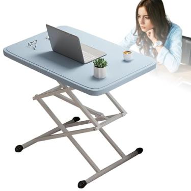 Imagem de Mesa de elevação integrada para laptop, mesa dobrável de 25,6 x 17,7 polegadas, alcance de elevação de 36 a 69 cm, canto arredondado, design anticolisão, mesa lateral portátil dobrável para sala de