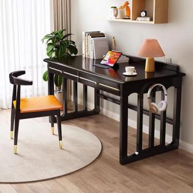 Imagem de Mesa de estudo com gavetas em ambos os lados, mesa infantil com compartimento para caneta para crianças de 5 a 12 anos, mesa de escrita de madeira maciça para pequenos espaços e mesa de laptop de