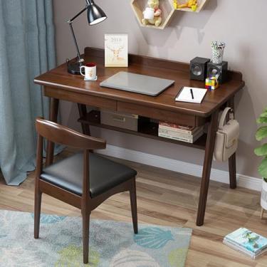 Imagem de Yadlan Mesa infantil com armazenamento, mesa de estudo com gavetas, mesa de estudo de madeira, sala de estudo, espaçosa mesa de escritório em casa com prateleira de madeira maciça, mesa de estudo para