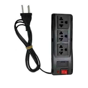 Imagem de Filtro de Linha com 3 Tomadas, Preto, 10A, Bivolt 127V/220V, com Fusível e Botão Liga/Desliga, Cabo 0,88cm