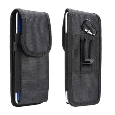 Imagem de Coldre de cinto de telefone para iPhone 17 16 15 14 13 Pro Max Plus capa com clipe de cinto bolsa para Samsung Galaxy S25+ S24+ S23+ S22+ S23 FE S21 FE A56 A55 A54 5G, Nord N20 5G (preto, G (16,5 cm x
