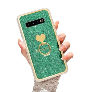 Imagem de Easyscen Capinha de Celular, Capa de Telefone para Samsung Galaxy S10 Plus com Suporte de Anel para Meninas e Mulheres, Capa Protetora de Silicone Macio à Prova de Choque - Verde Alpino