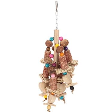 Imagem de Mbeysaq Brinquedo de mastigar espiga de milho papagaio, troncos e nozes, contas coloridas, brinquedo de mordida de pássaro, periquito