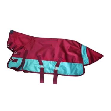 Imagem de YIJU Manta de inverno para cavalos, confeccionada em tecido Oxford 600D, acolchoada, ao frio e à água. Ideal para atividades equestres, Burgundy Sky Blue L