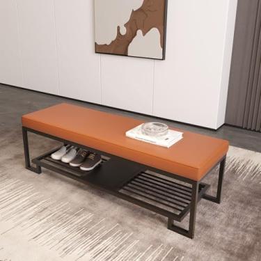 Imagem de uhyOHF Banco de cabeceira com prateleira, banco estofado de linho para sapatos, banco de sapateira com pernas de metal, para quarto/entrada/sala de estar/corredor (Laranja-60 * 33 * 38 cm/24 * 13 * 15