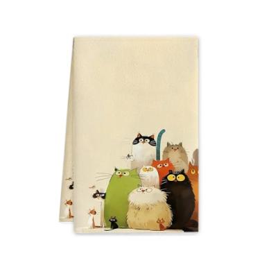 Imagem de Linda toalha de mão de cozinha em forma de gato com estampa fofa de gato de desenho animado, toalha de banheiro e cozinha decorativa macia, pano de prato multiuso de secagem rápida