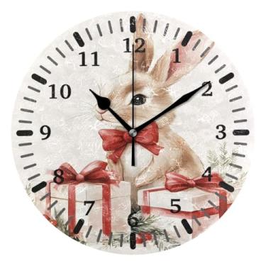 Imagem de CEBUGI Relógio de parede de coelho de Natal operado por bateria, relógios de parede silenciosos sem tique-taque para cozinha, banheiro, quarto, escritório, decoração 25,4 cm