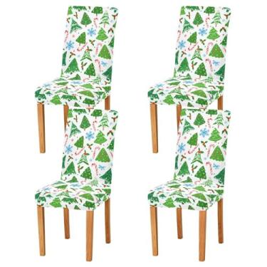 Imagem de Wassud Capas de cadeira elásticas de Natal e flocos de neve para jantar capas de cadeira de cozinha laváveis conjunto com 4