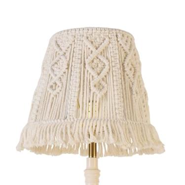 Imagem de JERHOUS Abajur de tecido boho branco-marfim com borlas de sino 19,5 cm Parte superior x 30,5 cm inferior x 28 cm altura (aranha) Persianas médias feitas à mão para luminária de mesa e cabeceira