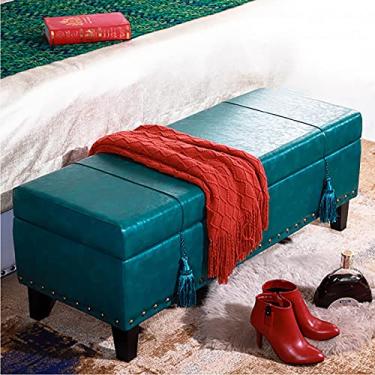 Imagem de FAMEOYA Banco otomano de couro sintético, banco estofado, apoio para os pés, banco para quarto, sala de estar, banco moderno com espaço de armazenamento - verde pinho 60 x 43 x 40 cm (24 x 17 x 16
