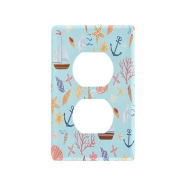 Imagem de Wassud Veleiros conchas placa de cobertura de interruptor de luz decorativa capas de tomada placa de parede para tomadas elétricas duplex 4,53 x 2,76 polegadas