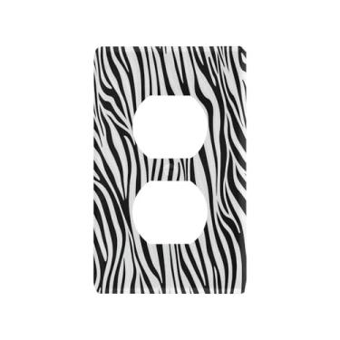 Imagem de Wassud Placa de cobertura de interruptor de luz listrada preta de zebra decorativa para tomadas elétricas duplex 4,53 x 2,76 polegadas