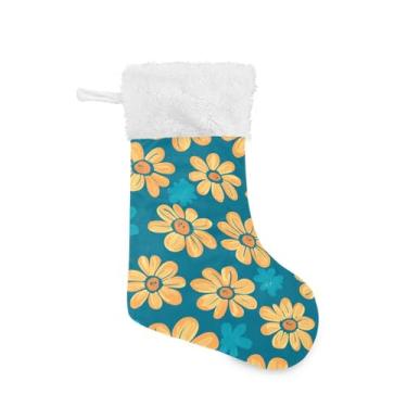 Imagem de Wassud Meia de Natal fofa com manguito branco flores de tangerina 45,7 cm grande para decoração de lareira de lareira 1 pacote