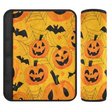 Imagem de Burbuja Capa para cinto de segurança de carro Happy Halloween Pumpkins Protetor de cinto de segurança de carro macio confortável para alça de ombro de assento, 1 par pequeno