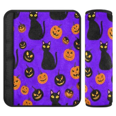 Imagem de Burbuja Capa para cinto de segurança de carro Cats Pumpkins Protetor de cinto de segurança de carro macio confortável para alça de ombro de assento, 1 par médio