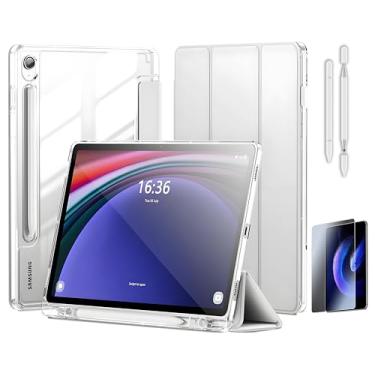 Imagem de Capa tablet Para Samsung Galaxy Tab S10 FE 10.9"/S9 FE 10.9"/S9 11", Traseira Trifold Folio Suporte Protetora Tablet Capa,Inclui 1 protettore de tela, 1 caneta de toque e adesivo aspirador (Cinza)