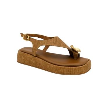 Imagem de Sandália Feminina Flatform Dedo Detalhe Dourado Conforto Estilo Moderno (CARAMELO, BR, Adulto, Numérico, 38)