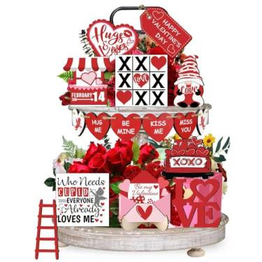 Imagem de Quimoy 20 peças de decoração de bandeja de dia dos namorados, placa de madeira de coração, decorações de mesa românticas de dia dos namorados para cozinha doméstica, decoração rústica de casa de