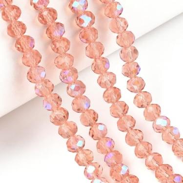 Imagem de 85 peças de contas de cristal briolette de 6 x 5 mm para fazer joias, contas de cristal Rondelle facetadas de salmão, contas espaçadoras soltas para artesanato, sinos de vento, apanhadores de sol