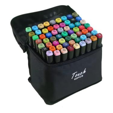 Imagem de Canetinhas Coloridas24 48 60 Cores - Ponta Dupla, Secagem Rápida, Não Tóxicas, Estojo Prático, Ideal para Desenhos, Artesanato, Arquitetura e Estudos - Qualidade e Versatilidade! (60)