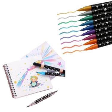 Imagem de Kit 24 Canetas Marcadores Glitter com Ponta Dupla, 48 Cores Metálicas, Maleta Organizadora, para Lettering, Bullet Journal, Artesanato