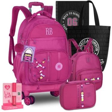 Imagem de Kit Escolar Mochila RB Rebecca Bonbon Carrinho Lancheira Estojo Reforç