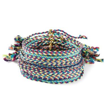 Imagem de 16 pulseiras de cordão de algodão macramê ajustável colorido com controle deslizante para pingentes decorações trançadas trançadas pulseira corda dia dos namorados diâmetro interno de cerca de 9,5 cm
