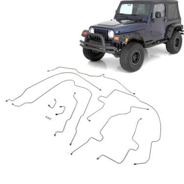 Imagem de KLLJRFW Kit de linha de freio conjunto de linha de freio de aço inoxidável kit de linha de freio de aço inoxidável Sjpb9701 Linha de freio hidráulica completa pré-formada compatível com Wrangler Tj