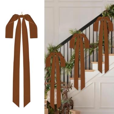 Imagem de Aneco 6 peças de laços de Natal de veludo marrom 89 x 40,6 cm Grande laço de Natal pré amarrado cerca escadaria grinalda laços de árvore de Natal para decoração de Natal porta de casa ao ar livre