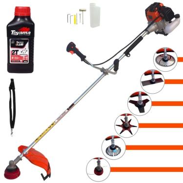 Imagem de Roçadeira Profissional Import Way IWRGM2T5X163 À Gasolina 63cc 3HP de Potência Alta Rotação Com Carretel Nylon + Kit 6 Opções de Cortes + Óleo Toyama