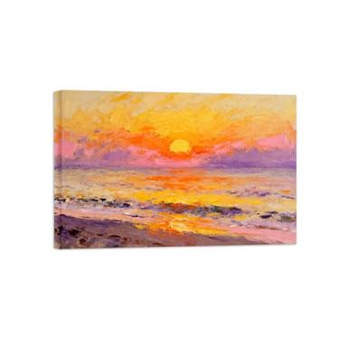 Imagem de Arte de parede paisagem imagem em tela - praia mar pôr do sol - decoração moderna impressão de pintura para sala de estar pronto para pendurar 80 x 120 cm 31 x 47 pol tela embrulhada