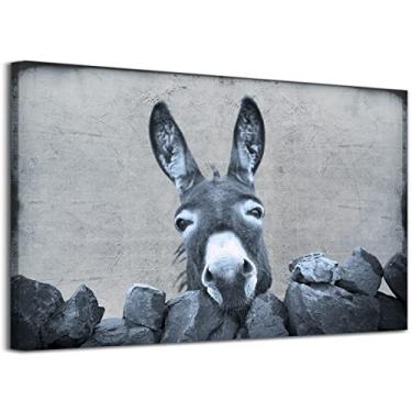 Imagem de Arte de parede em tela de pinturas de burro, imagens de animais de fazenda para banheiro preto e branco impressão em tela rústica imagens engraçadas de burro pôster de burro para parede country arte