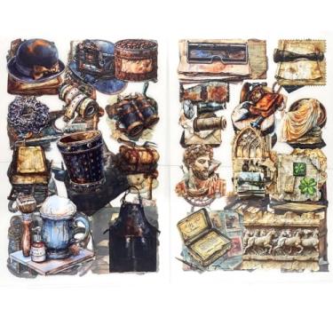 Imagem de 8 folhas 99 peças de adesivos vintage marrom para álbuns, PET transparente, retrô, efêmera, material de scrapbook, suprimentos, decalques, vinil, impermeável, para adultos, planejador, diário