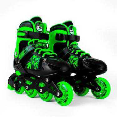 Imagem de Patins Roller 4 Rodas Infantil Ajustável Cor Verde Meninos Rodinha LED