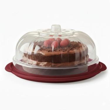 Imagem de Boleira Plástica Grande com Tampa Transparente Gold e Base Colorida – Porta Bolo, Prato para Sobremesas, Tortas e Pudins (Vinho)