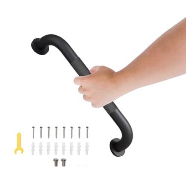 Imagem de Barra de apoio para chuveiro de 30,5 cm, alça preta fosca para banheiro com aderência serrilhada antiderrapante, barra de equilíbrio de banho de aço inoxidável, suporte de barra de segurança de banho