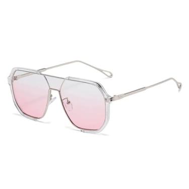 Imagem de Óculos de Sol Femininos de Uma Peça com Armação de Metal, Luxo, UV400, Estilo Punk, para Homens e Mulheres (Transparente-Azul-Rosa).