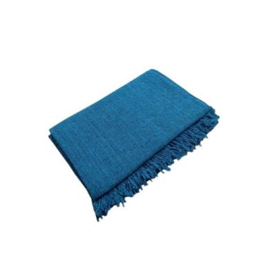 Imagem de Manta Para Sofá Grande Algodão com Franjas Decorativas – Cobertura Elegante para Sofá de 2 a 3 Lugares Manta Capa Luxuosa para Sala e Cama (MODELO-27-AZUL-MESCLADA)