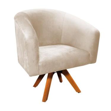 Imagem de Poltrona Sala Decorativa Base Giratória Madeira Stella Suede Bege D03 