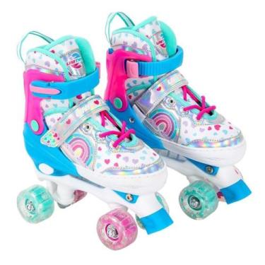 Imagem de Patins Quad Infantil Ajustável Com Luz de Leds Nas Rodas, kit proteção